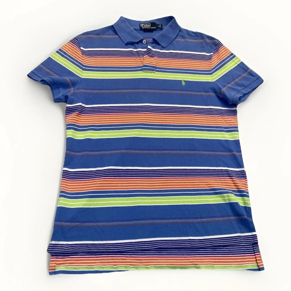 Vintage Polo Ralph Lauren Shirt Mens L Blue Bayadere Striped Cotton 90s Preppy